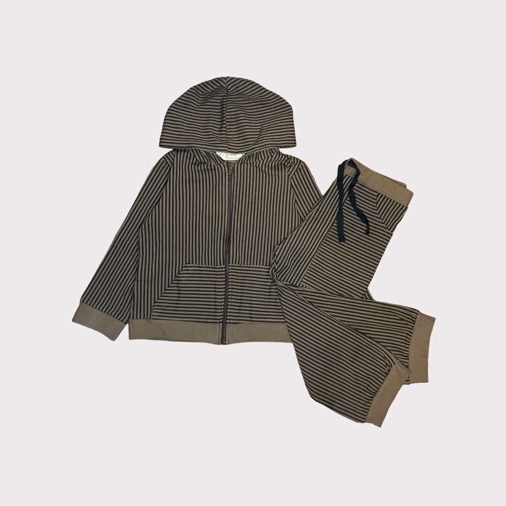 For Love & Lemon’s Lil’ Lemons Brown & Black Pinstriped Top Bottom Organic Set